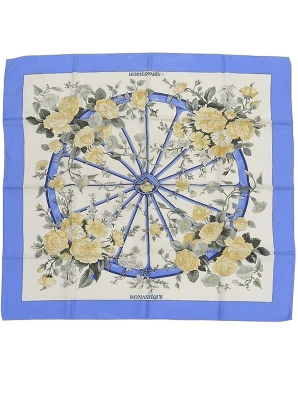 BNIB! Hermès Bufanda Floral ROMANTIQUE Hermes Carre 90 Blanco Azul 100% SILK